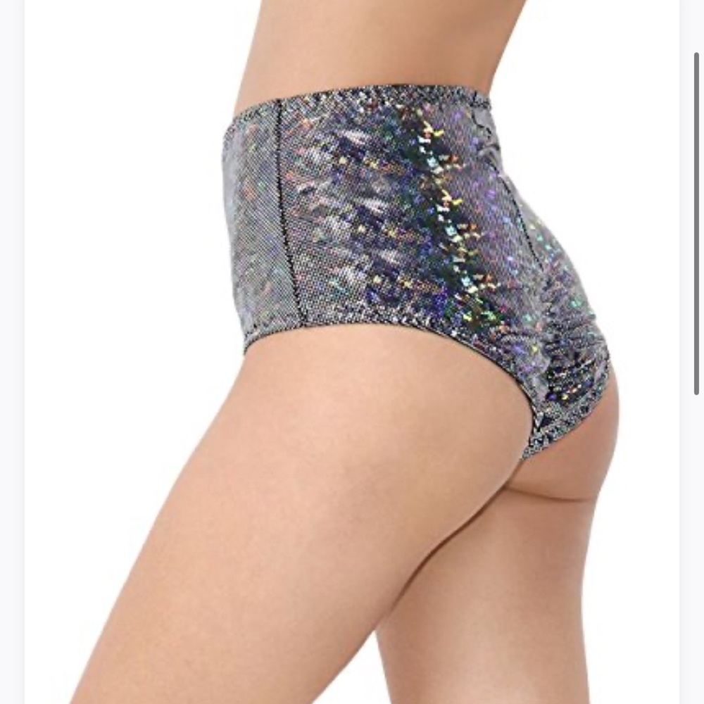 iHeartRaves Electro High Waisted Rave Booty Shorts (Hologram Black Hot Pants)